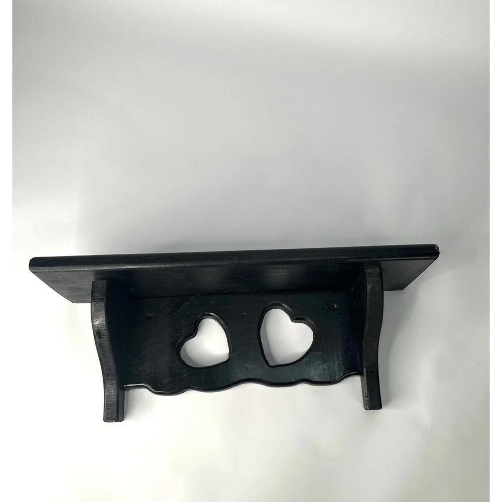 Vintage Rustic Farmhouse Wood Wall Shelf With Cutout Heart Design Black Shelf
